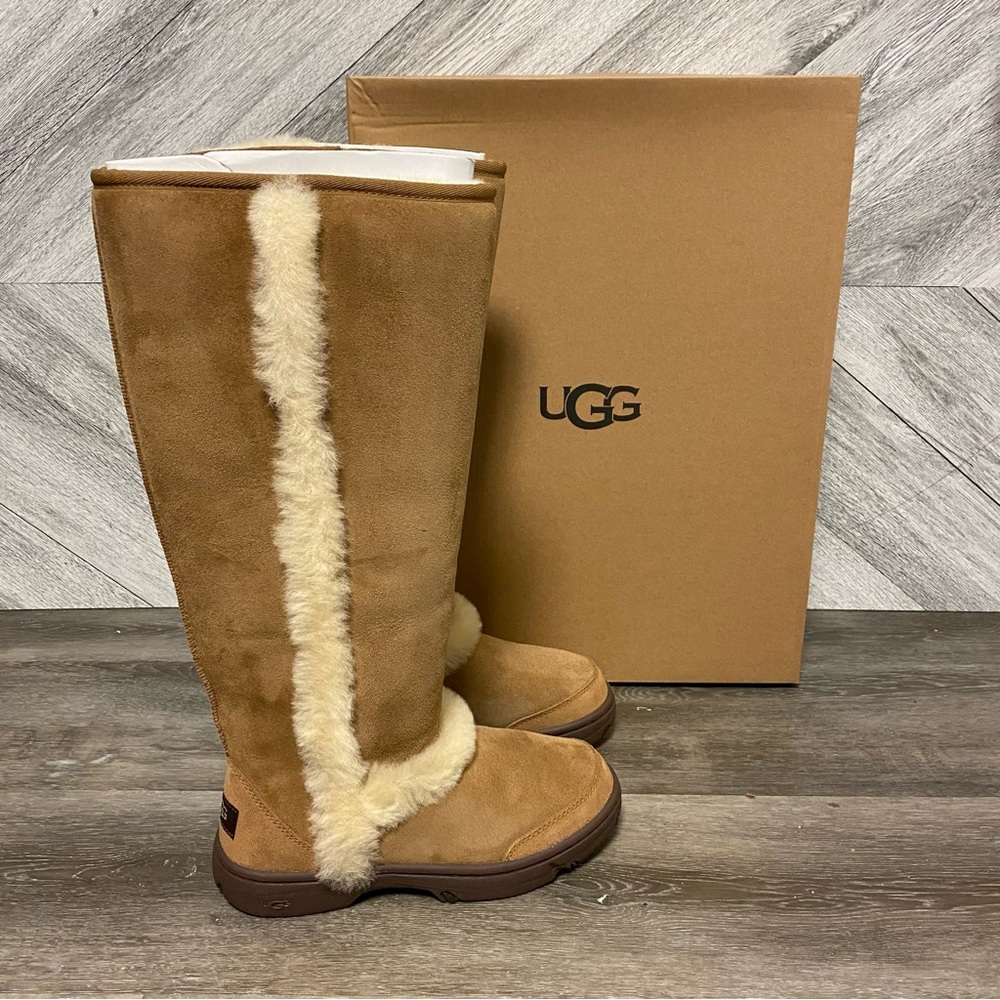 UGG | Sunburst Extra Tall Boots In Chestnut Suede Shearling NEW - Picture 1 of 14